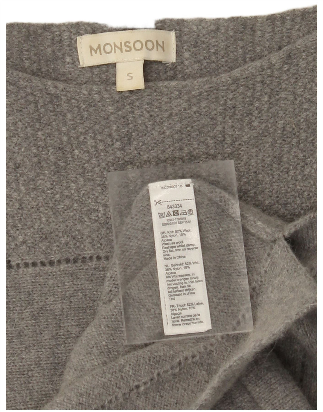 MONSOON Dame Langærmet Jumper Dress UK 10 Small Grey Uld
