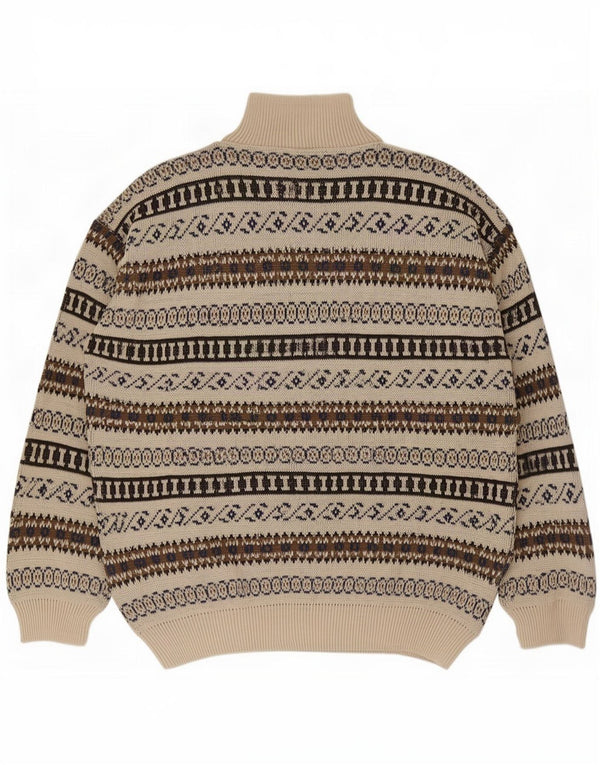 Vintage Herre Zip Neck Jumper Sweater IT 54 XL Beige Geometrisk Akryl