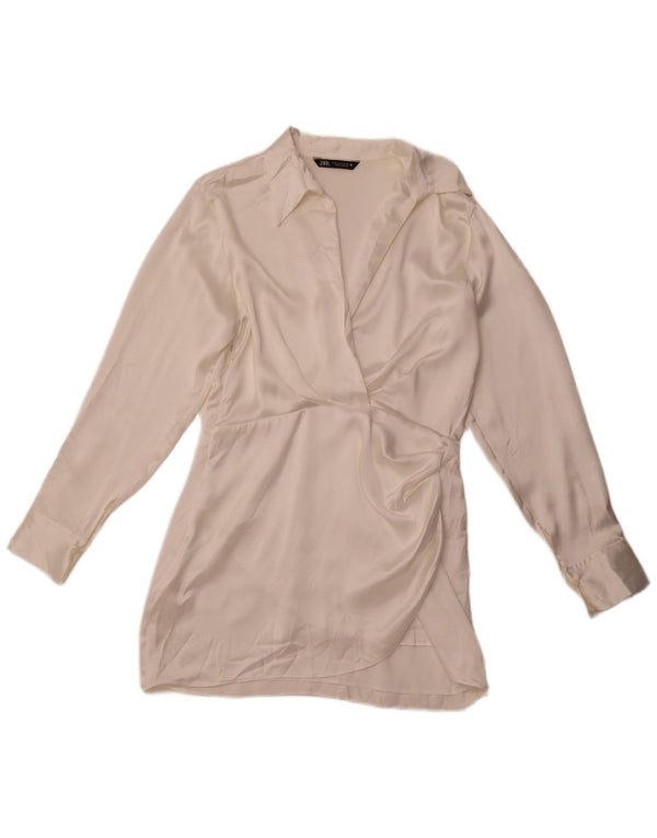ZARA Dame Pullover Shirt Dress UK 14 Medium White Silke