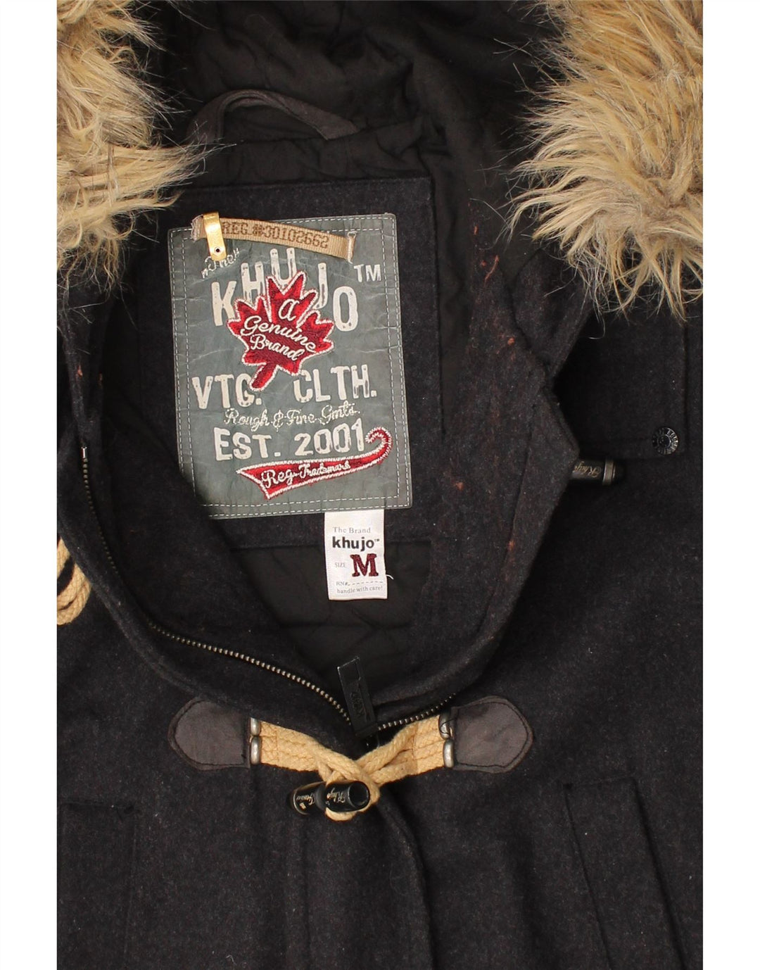 KHUJO Womens Hooded Duffle Coat UK 14 Medium Grey Wool Vintage KHUJO and Second-Hand KHUJO from Messina Hembry 