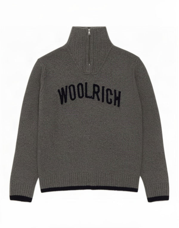 Woolrich Herre Grafisk Zip Neck Jumper Sweater XL Grå Uld