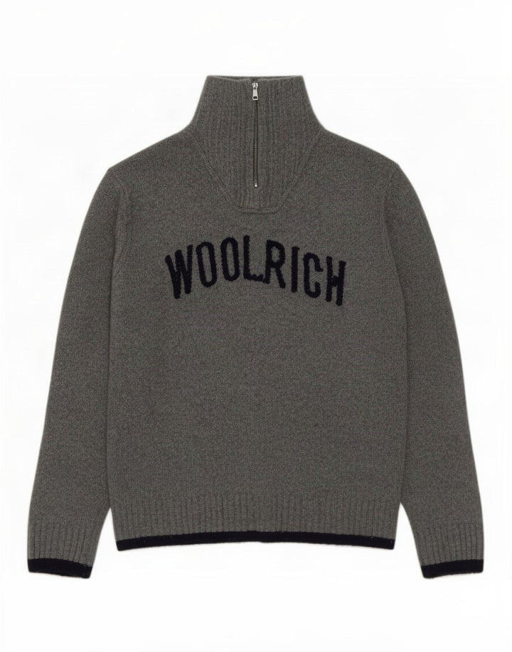 Woolrich Herre Grafisk Zip Neck Jumper Sweater XL Grå Uld