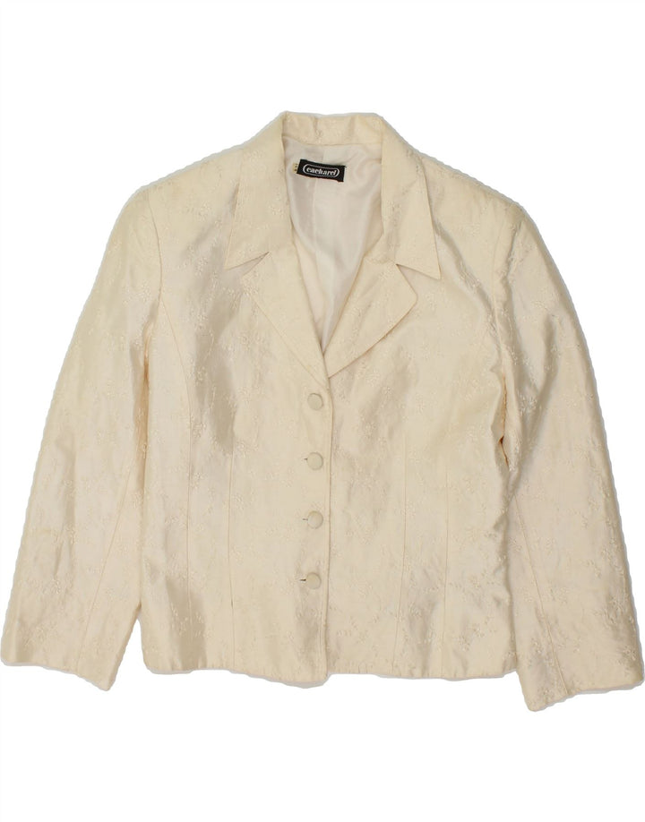 CACHAREL Womens Crop 4 Button Blazer Jacket IT 38 XS Off White Floral Silk Vintage Cacharel and Second-Hand Cacharel from Messina Hembry 