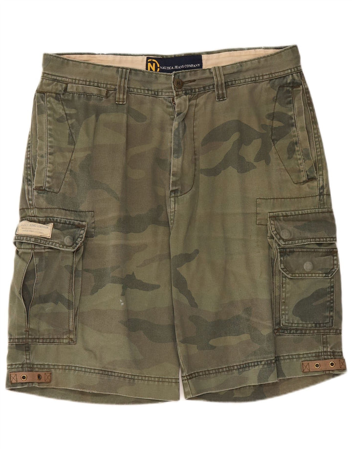 NAUTICA Herre Cargo Shorts W33 Mellemgrøn Camouflage Bomuld