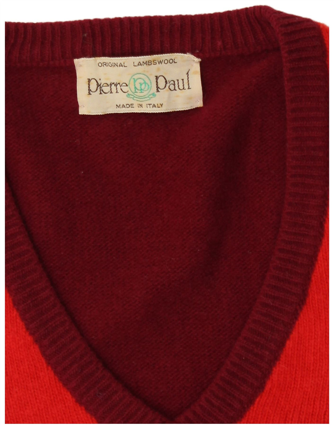 Vintage Herre V-hals sweater Medium Burgundy Argyle/Diamond lammeuld