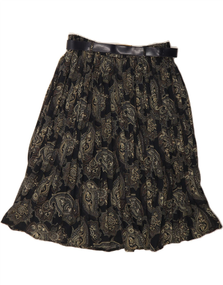 VINTAGE Womens Pleated Skirt EU 42 Large W32 Black Paisley Polyester Vintage Vintage and Second-Hand Vintage from Messina Hembry 