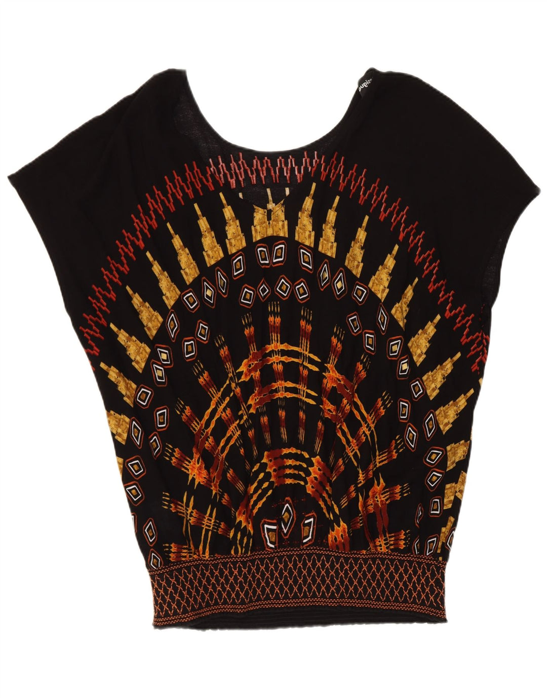 Desigual Dame Bluse Top UK 16 Stor Sort Geometrisk