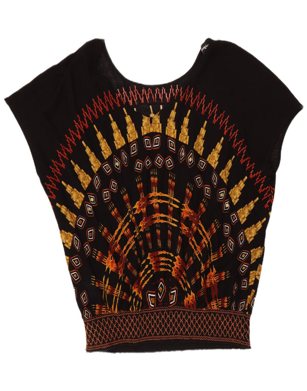 Desigual Dame Bluse Top UK 16 Stor Sort Geometrisk