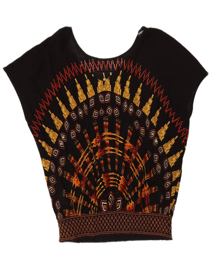 Desigual Dame Bluse Top UK 16 Stor Sort Geometrisk