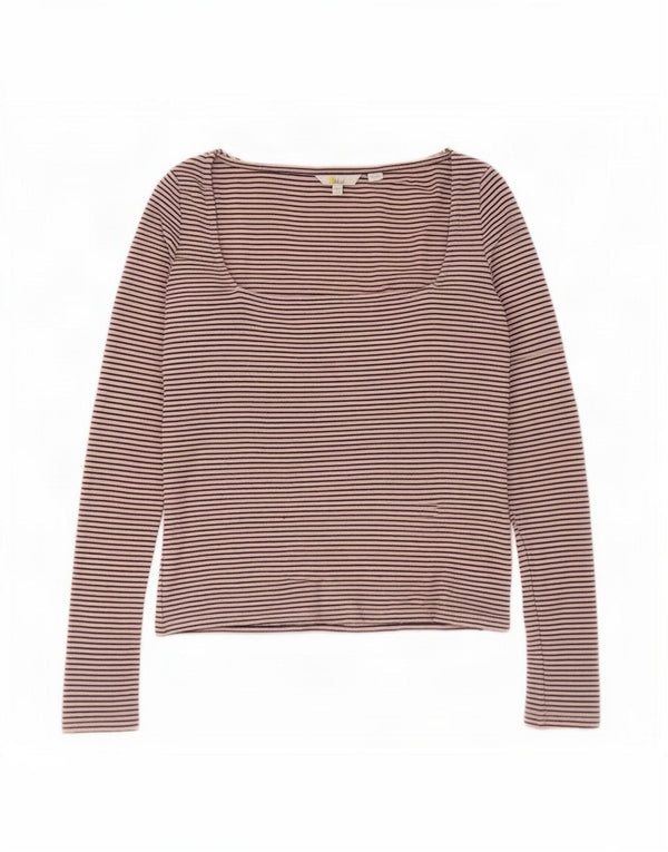 Boden Dame Top Langærmet UK 14 Large Pink Nålestribet Bomuld