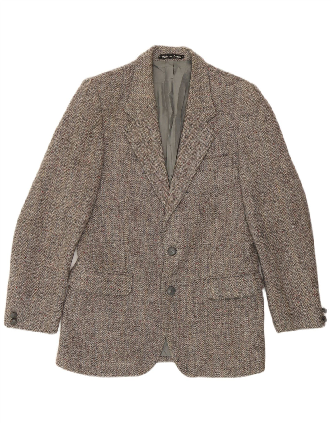 Harris Tweed Herre 2 Button Blazer Jacket UK 36 Small Grey Herringbone