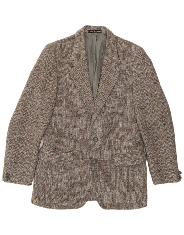 Harris Tweed Herre 2 Button Blazer Jacket UK 36 Small Grey Herringbone