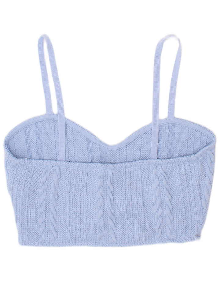 Zara Womens Knit Crop Top UK 8 Small Blue Polyester