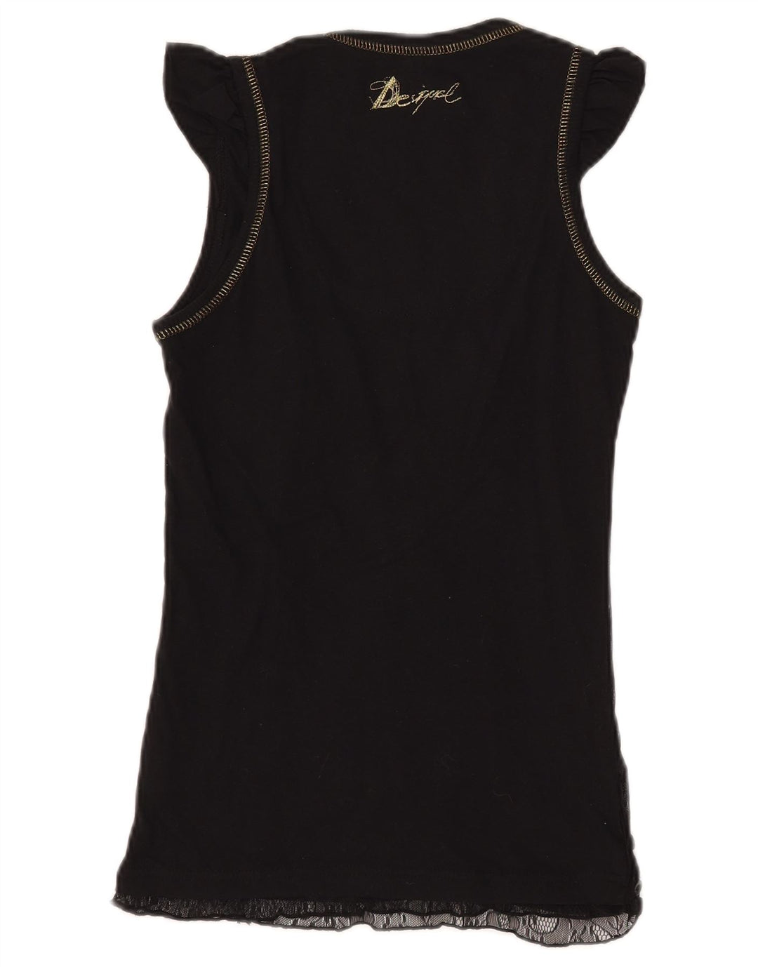 DESIGUAL Kvinder grafisk bluse Top UK 8 Lille sort geometrisk polyamid