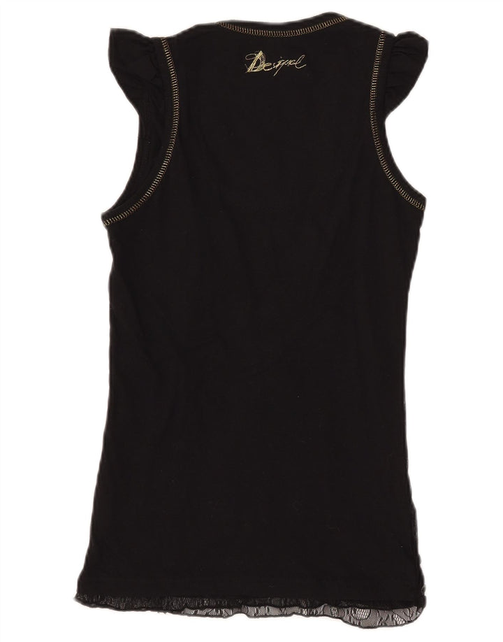 DESIGUAL Kvinder grafisk bluse Top UK 8 Lille sort geometrisk polyamid