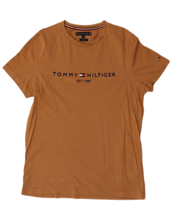 Tommy Hilfiger Herre Slim Fit Grafisk T-Shirt Top Medium Brun Bomuld