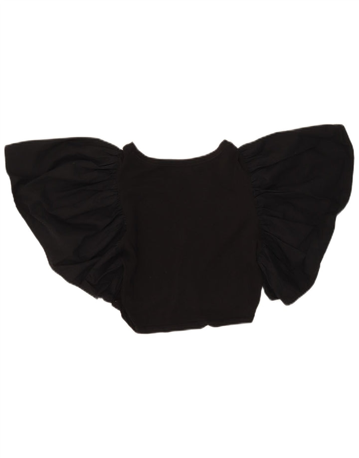 Zara Womens Crop Batwing Bluse Top UK 12 Medium Black
