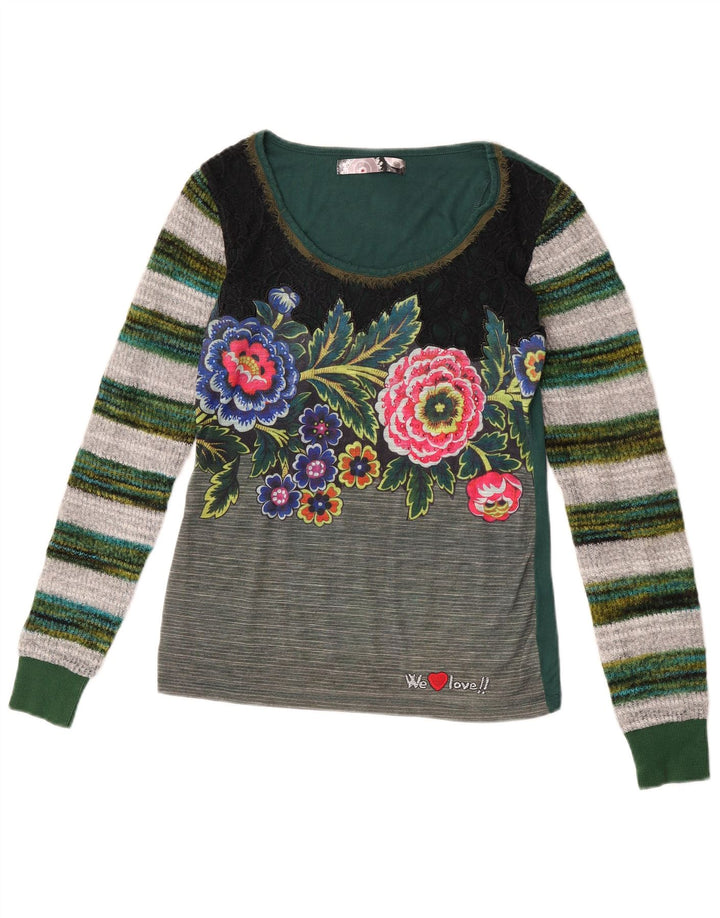 Desigual Dame Grafisk Top Langærmet UK 12 Medium Green Floral Polyester