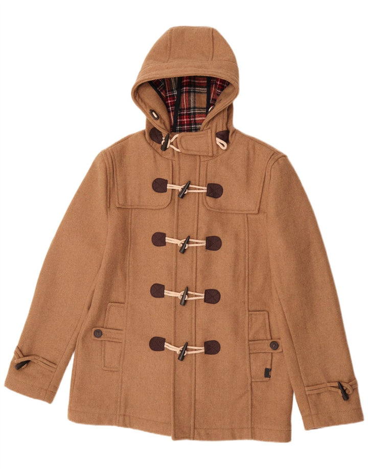 Pull & Bear Herre Hooded Duffle Coat UK 42 XL Beige Polyester