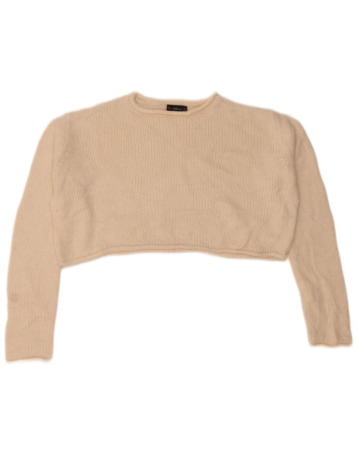 Zara Womens Crop Oversized Boat Neck Jumper Sweater UK 10 Small White