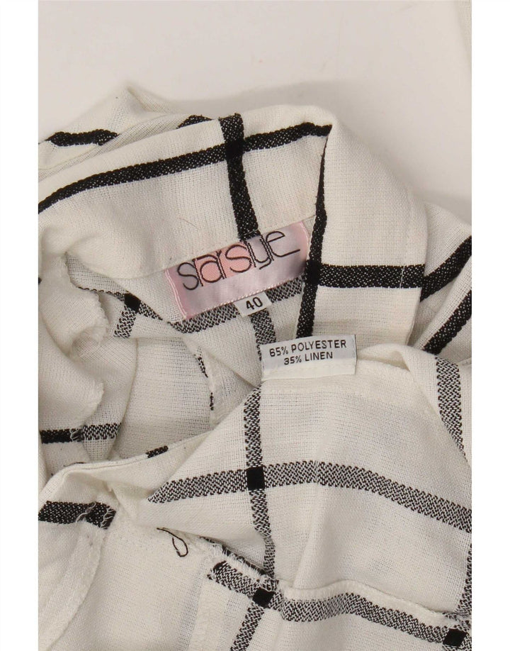 Vintage Dame Crop Double Breasted Blazer Jacket EU 40 Medium White Check