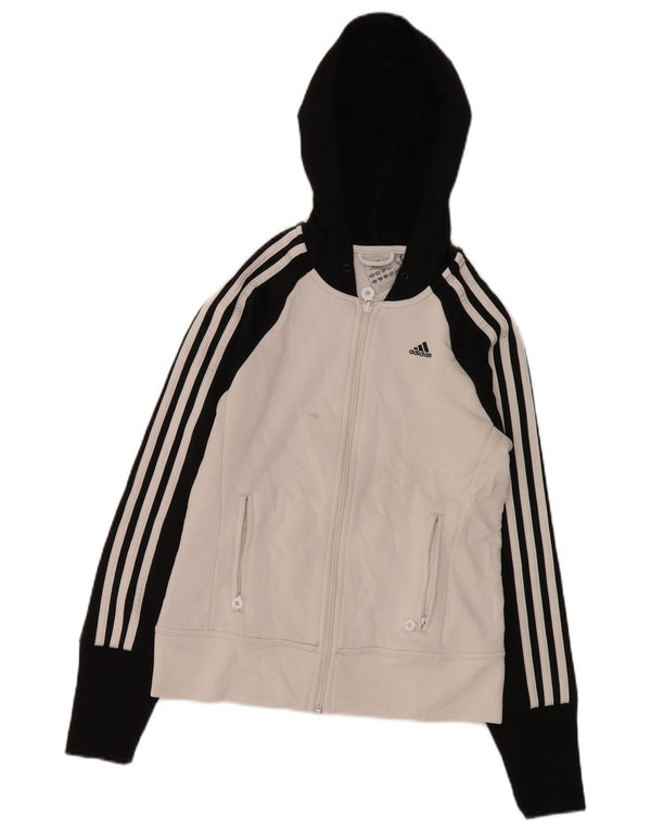 Adidas hættetrøje med lynlås til kvinder UK 10 Small White Colourblock Polyester