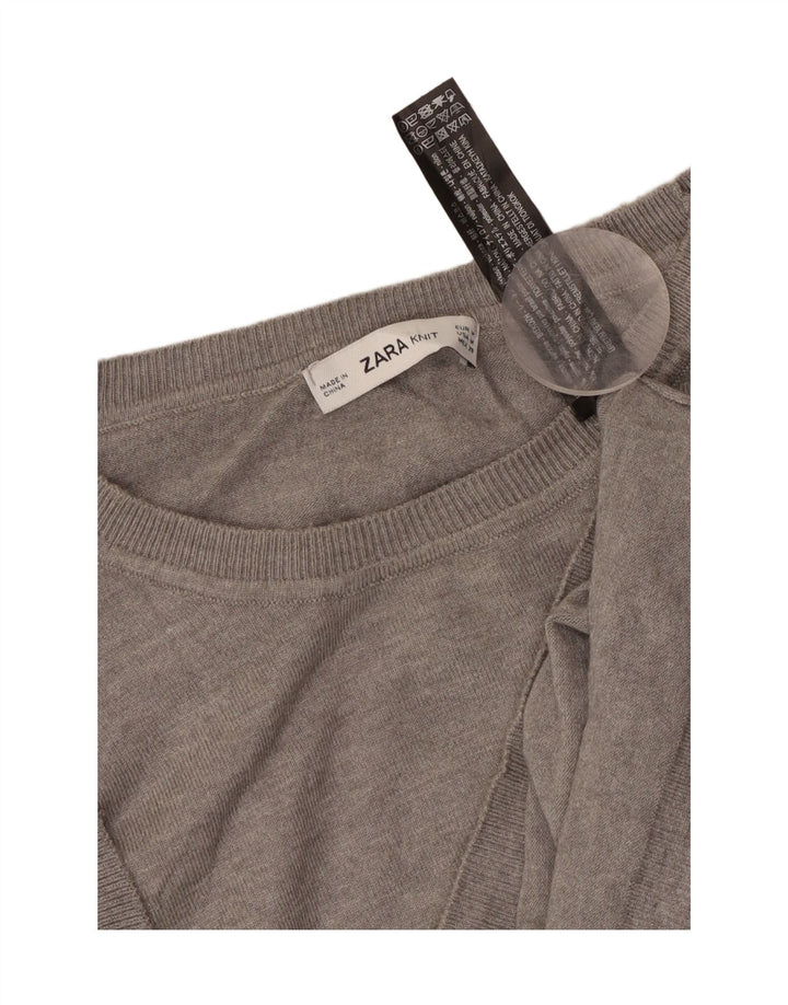 ZARA Womens Crop Boat Neck Jumper Sweater UK 14 Medium Grey Viscose