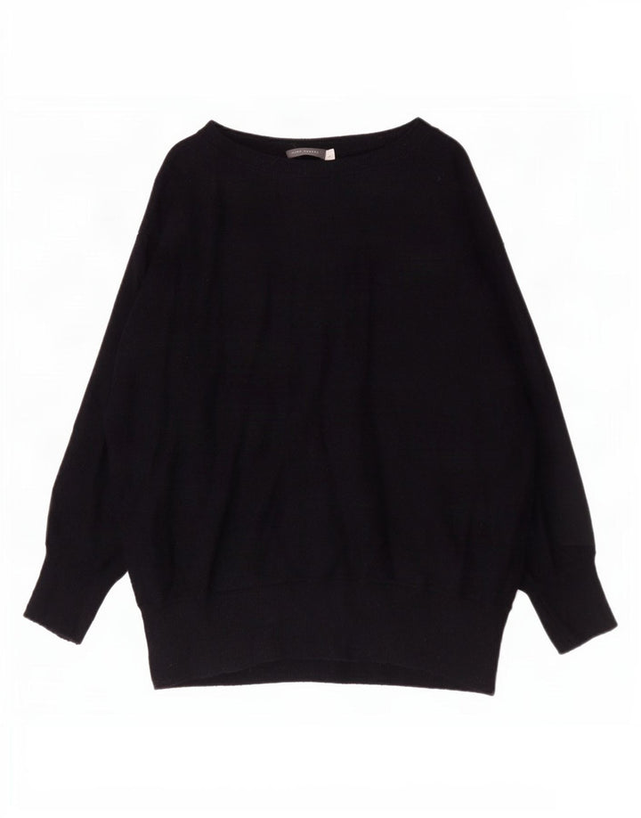 MINT FLØJEL Dame Oversized Boat Neck Jumper Sweater UK 14 Medium Sort