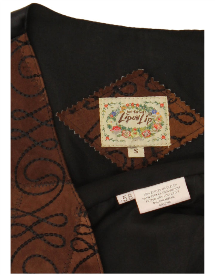 VINTAGE Herre ruskindsvest lille brunt Paisley læder