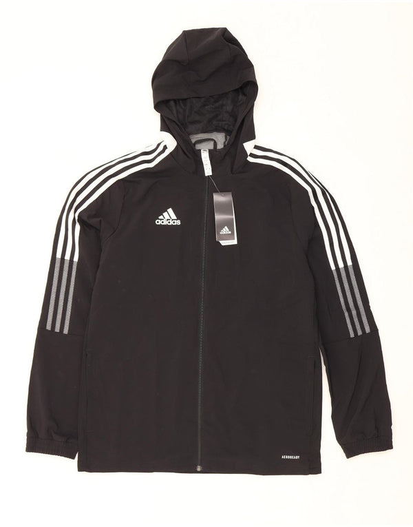 Adidas Boys Aeroready Hooded Tracksuit Top Jacket 15-16 Years Black