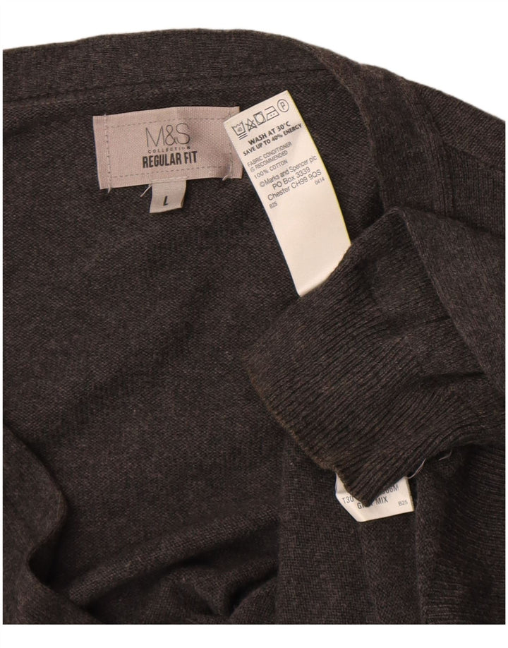 Marks & Spencer Herre Cardigan Sweater Stor Grå Bomuld