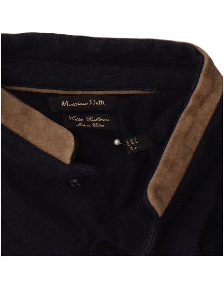Massimo Dutti Herre Button Neck Jumper Sweater Stor Marineblå Bomuld