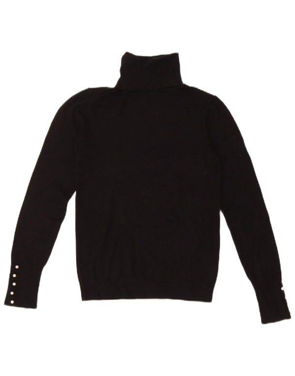 Zara Dame Rullehals Sweater UK 8 Small Black Viscose