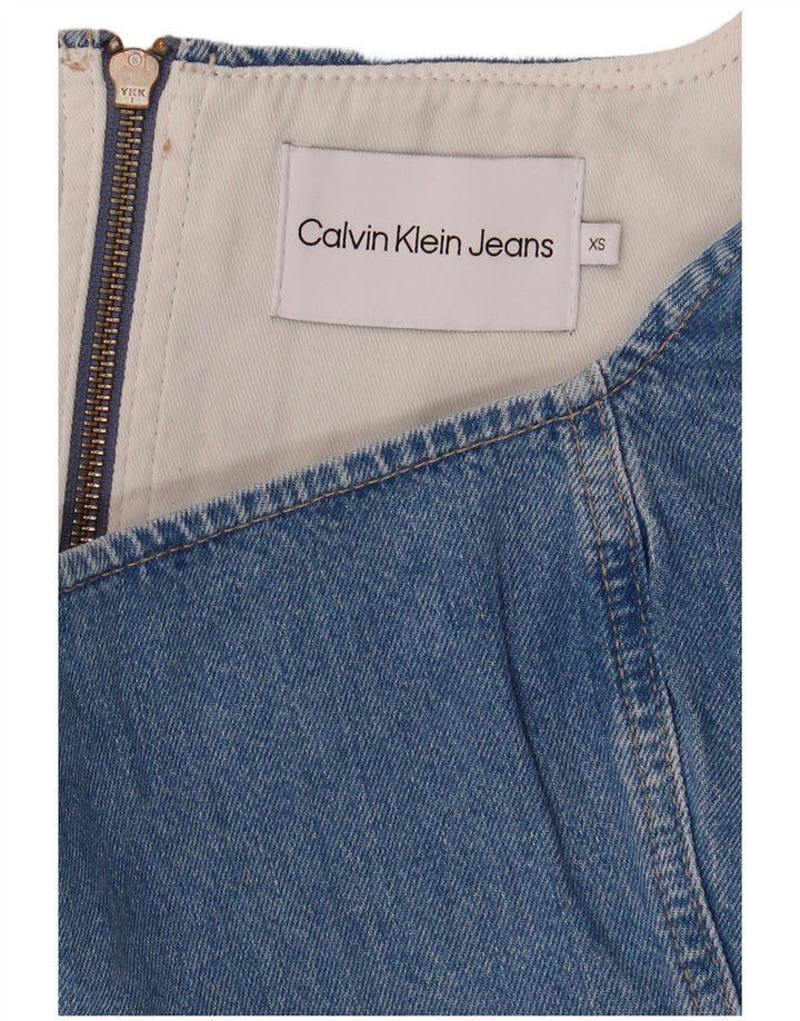CALVIN KLEIN JEANS Dame ærmeløs denim Crop Top UK 6 XS Blå