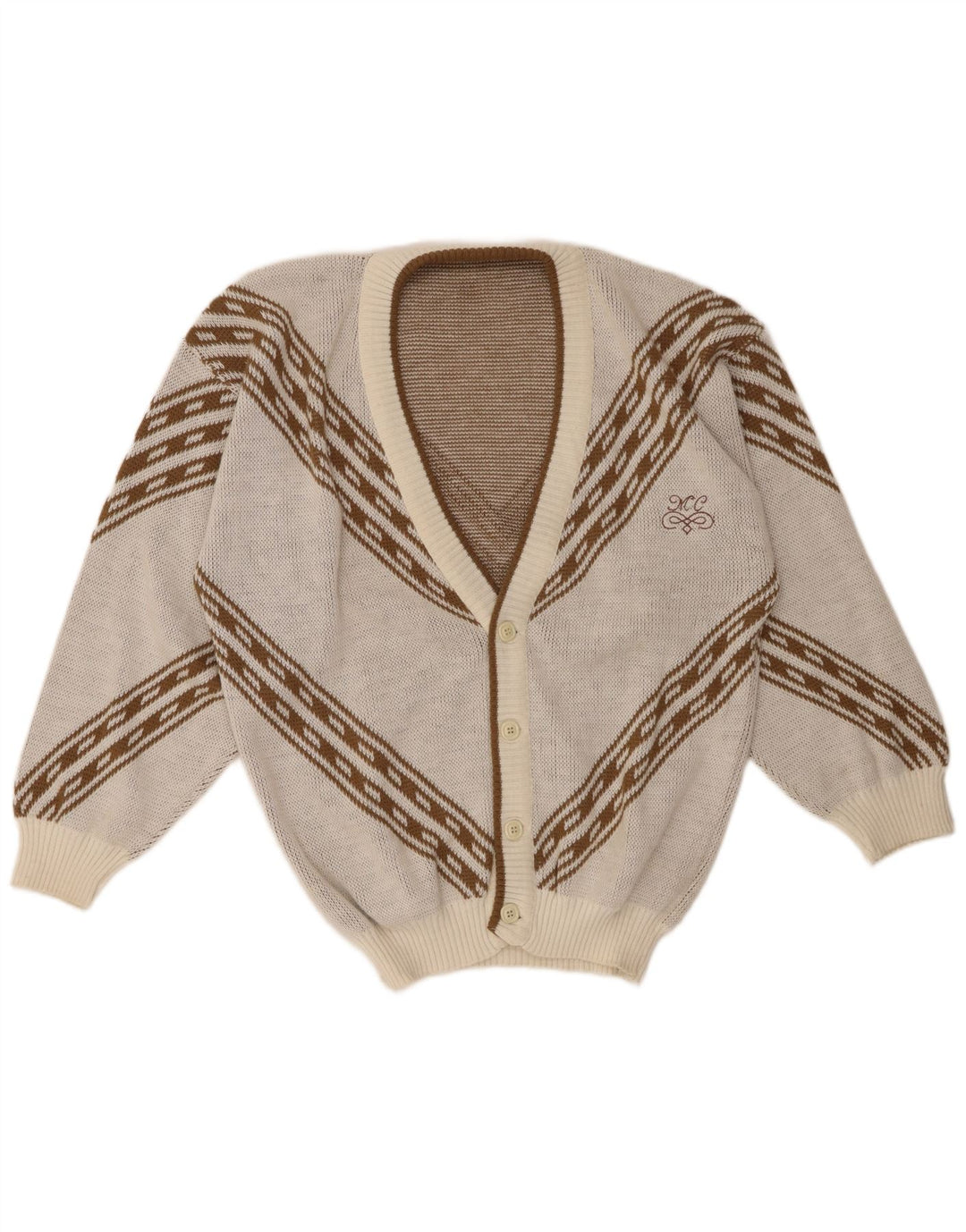 Vintage herre cardigan sweater XL Off White geometrisk akryl