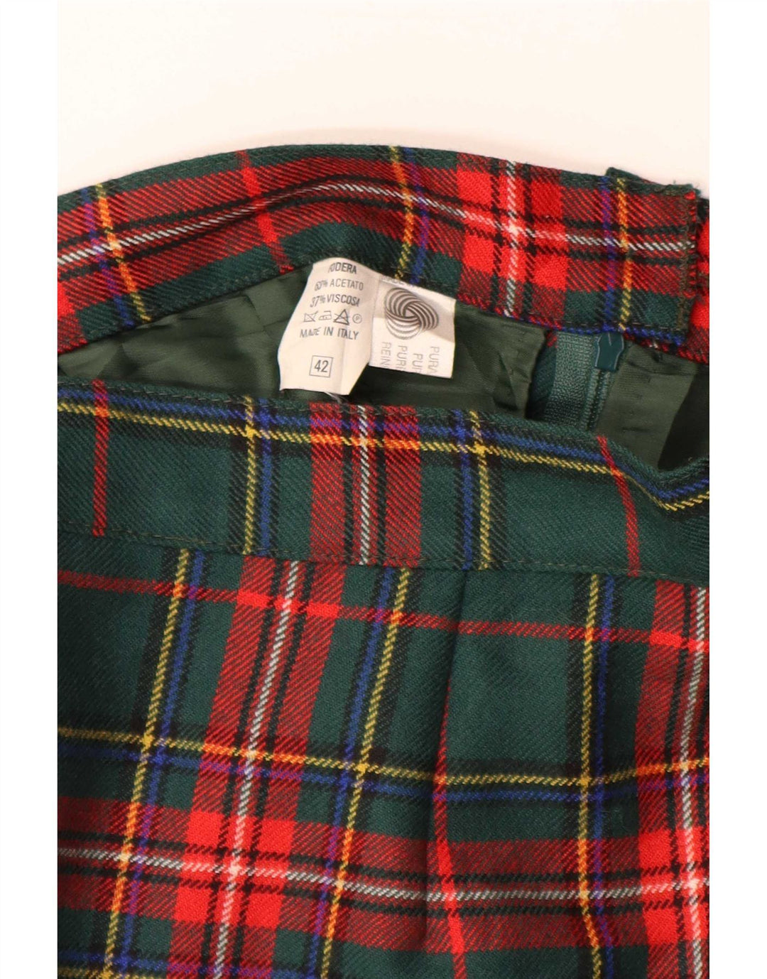 Vintage Dame Pencil Skirt IT 42 Medium W28 Grøn Plaid Uld