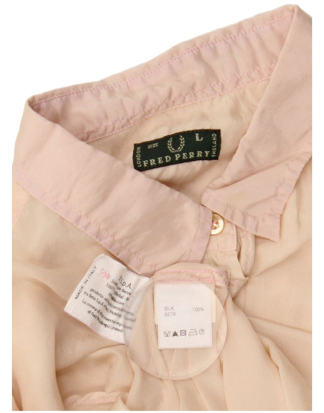 FRED PERRY Dameskjortebluse UK 14 Stor Beige Silke