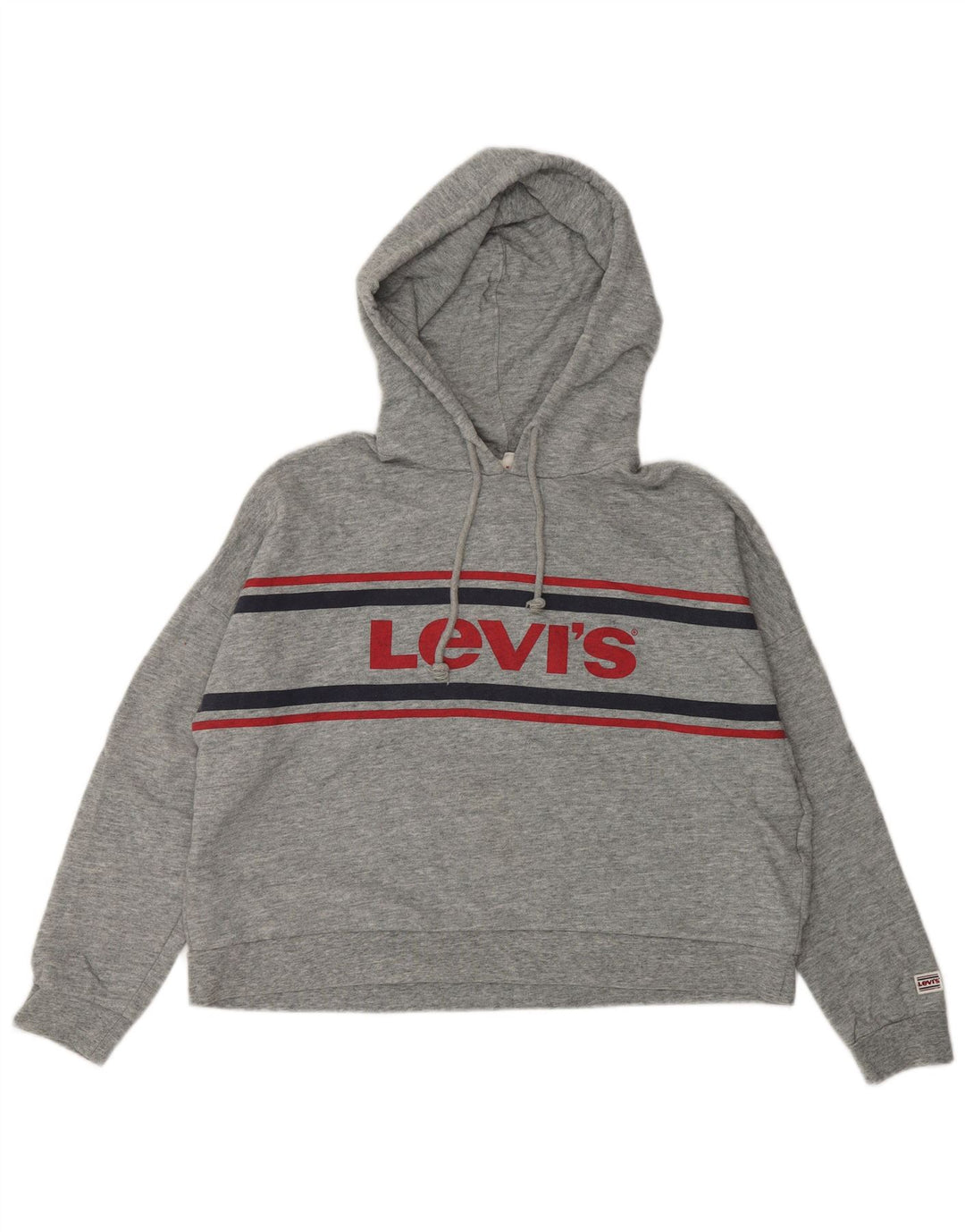 LEVI'S Dame Oversized Crop Grafisk Hoodie Jumper UK 10 Small Grey Bomuld