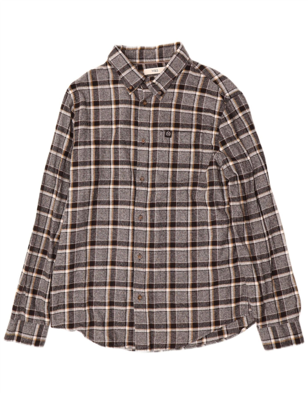 Marks & Spencer herre flannelskjorte stor grå ternet bomuld