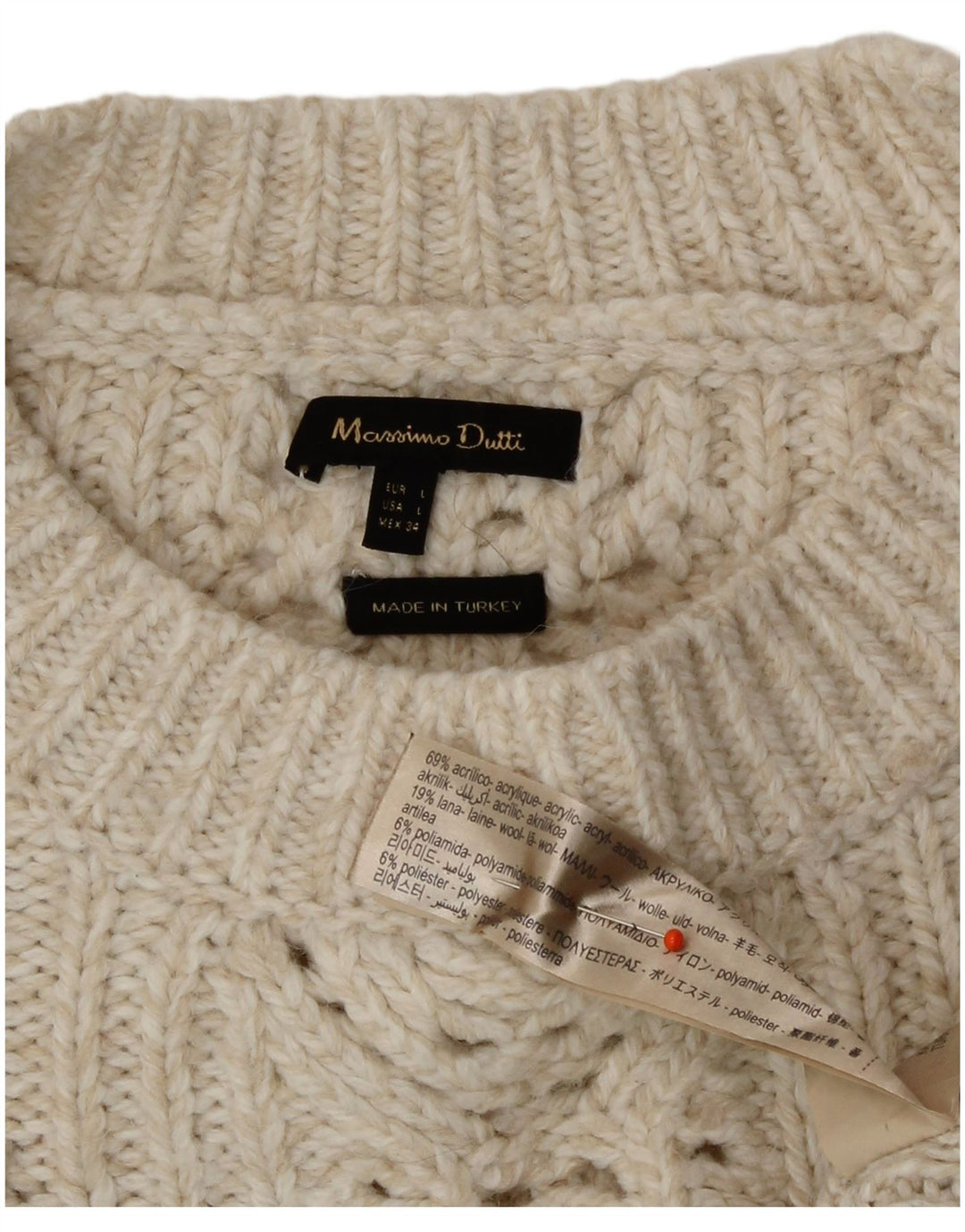 Massimo Dutti Dame Crew Neck Jumper Sweater UK 16 Large Off White