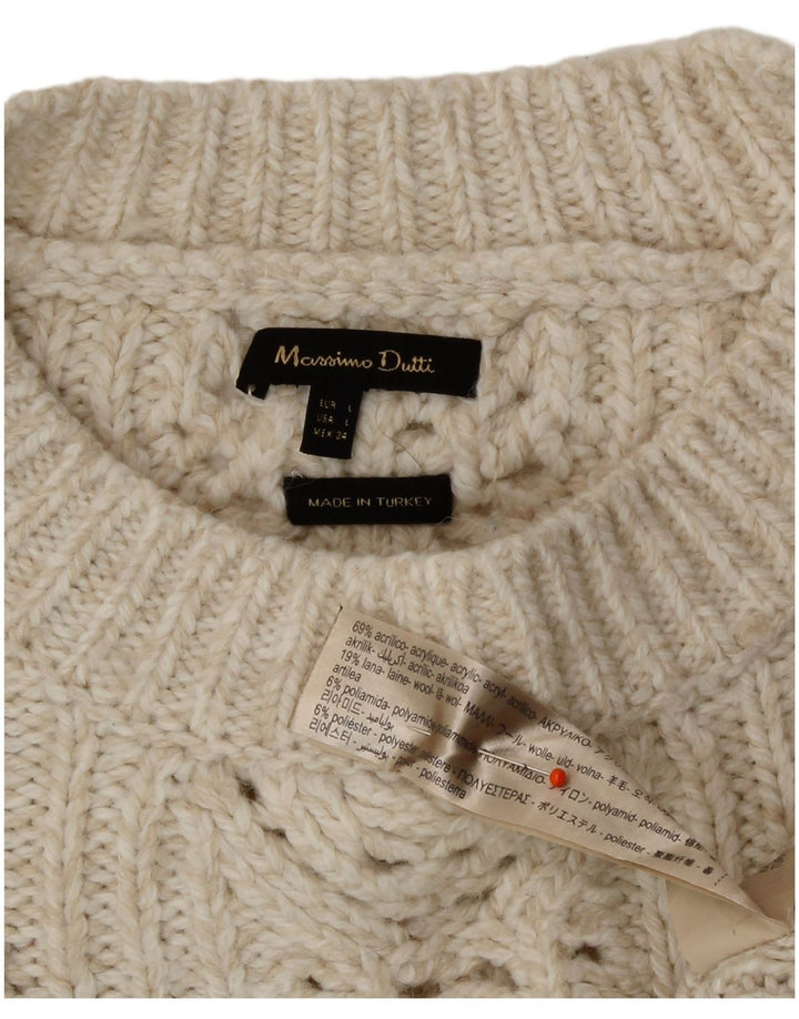 Massimo Dutti Dame Crew Neck Jumper Sweater UK 16 Large Off White
