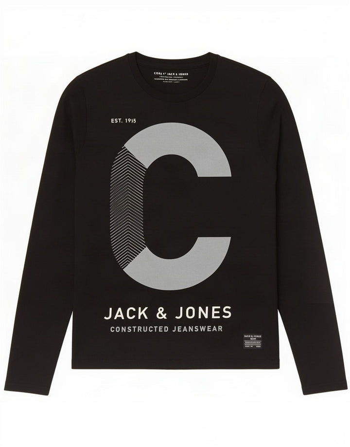 Jack & Jones Grafisk Herre-top Langærmet Medium Sort Bomuld