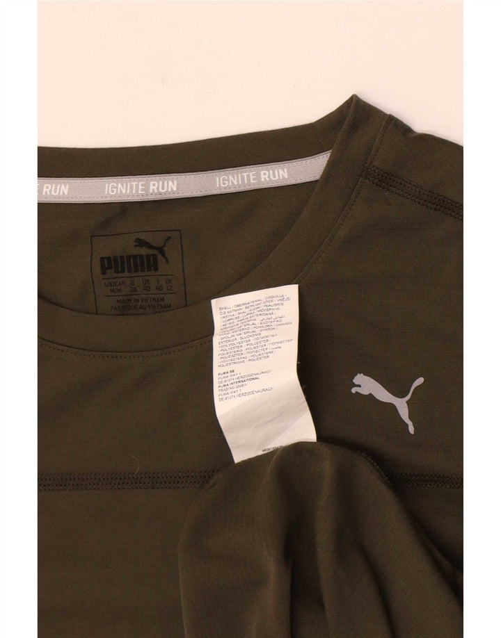 Puma T-Shirt Top UK 12 Medium Khaki Polyester