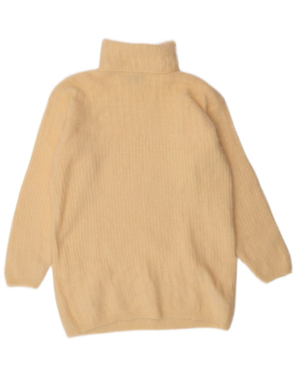 Vintage Dame Longline rullehals sweater UK 14 Medium Yellow Angora