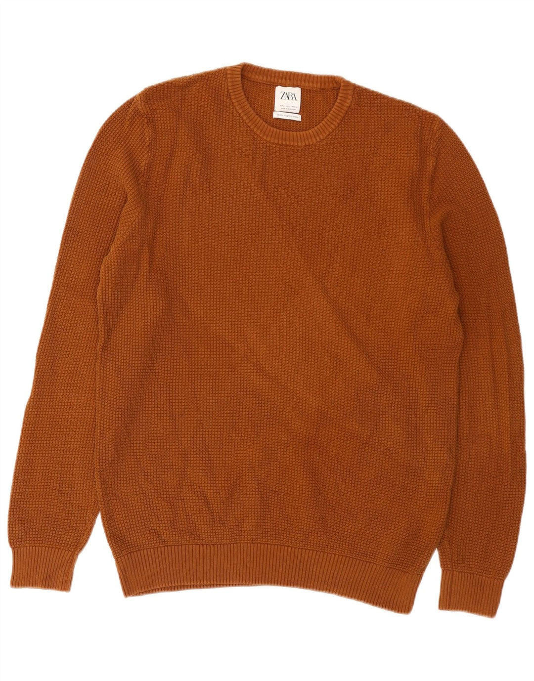 Zara Herre sweater med rund hals, stor brun bomuld