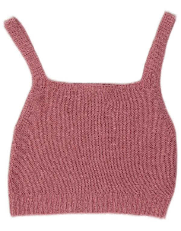 Zara Womens Knit Crop Top UK 12 Medium Pink Bomuld