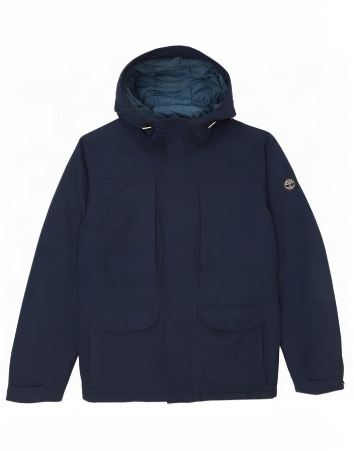 Timberland Herre Hooded Windbreaker Jacket UK 36 Small Navy Blue Polyester