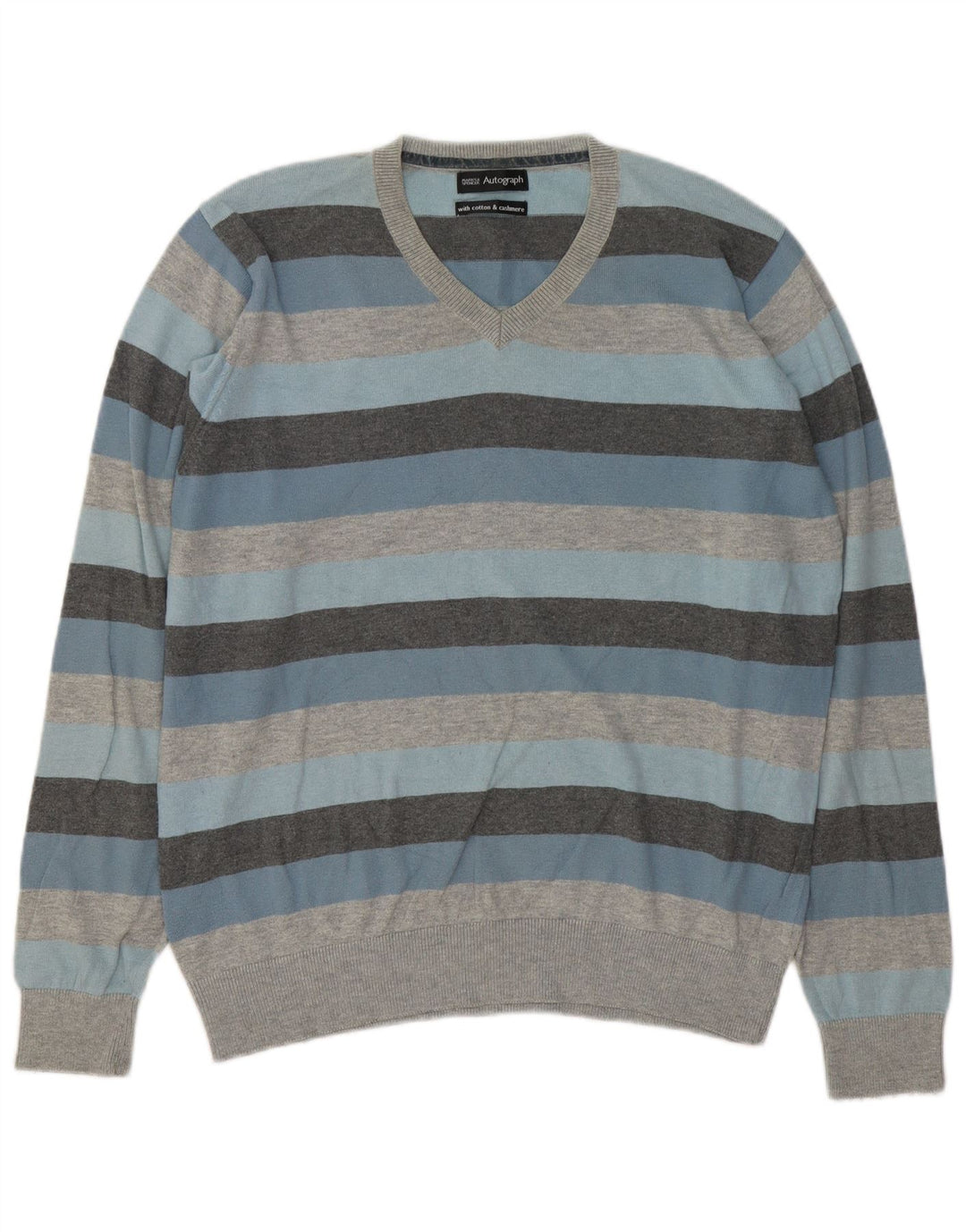 Marks & Spencer Herre Autograph V-hals trøje Sweater Stor Grå Stribet