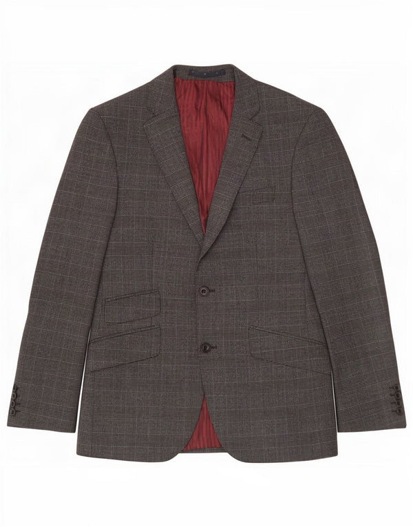Marks & Spencer Mens 2 Button Blazer Jacket UK 38 Medium Grey Check Wool