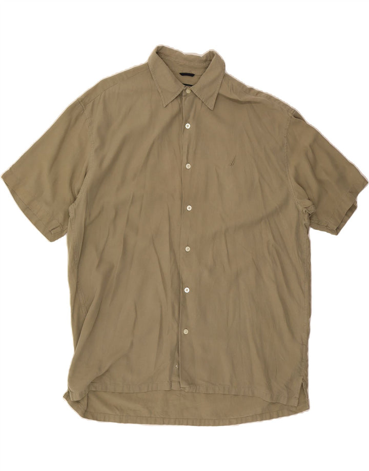 NAUTICA Mens Short Sleeve Shirt Large Beige Silk Vintage Nautica and Second-Hand Nautica from Messina Hembry 